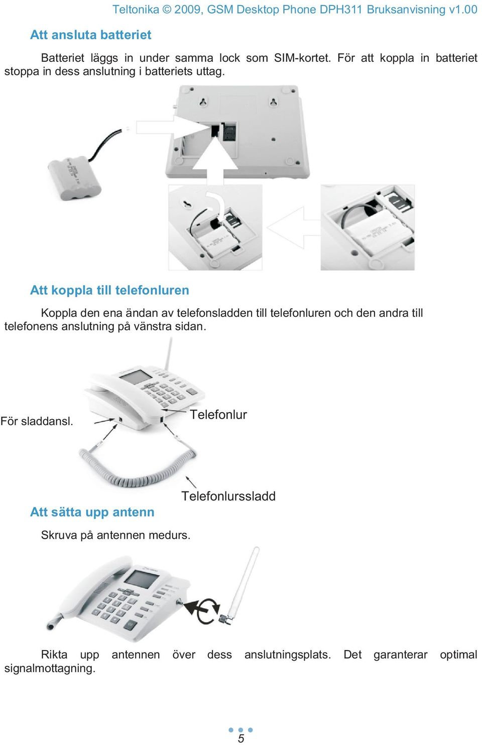 Att koppla till telefonluren Koppla den ena ändan av telefonsladden till telefonluren och den andra till telefonens anslutning på