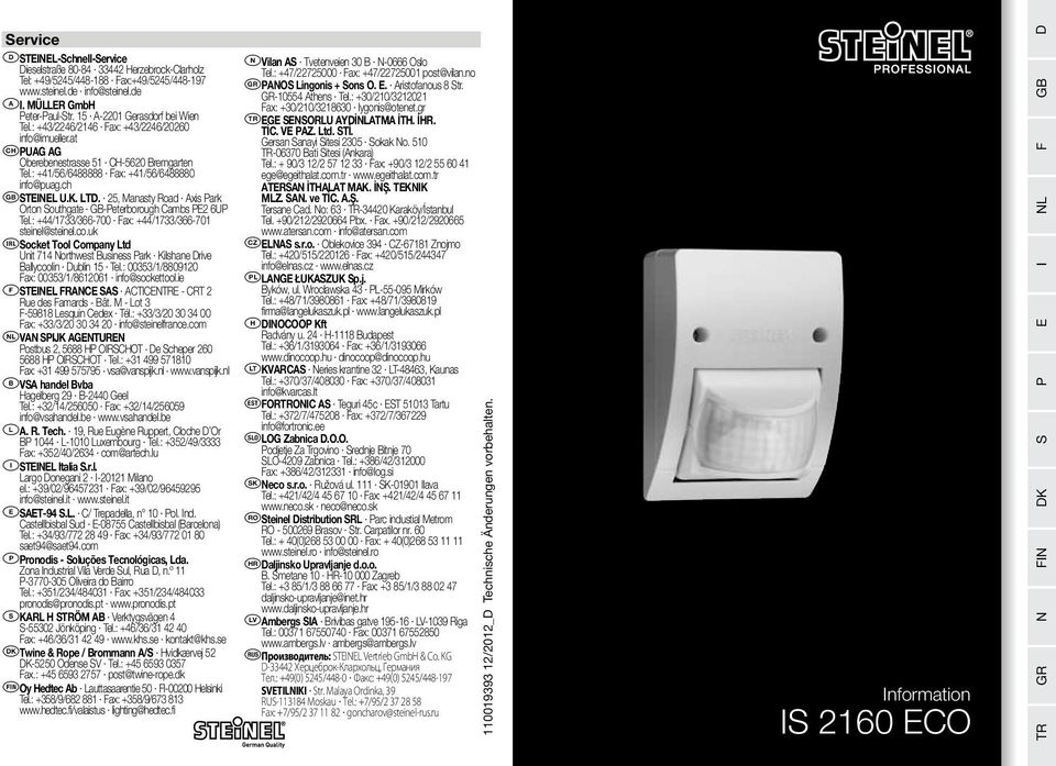 LTD. 25, Manasty Road Axis Park Orton Southgate GB-Peterborough Cambs PE2 6UP Tel.: +44/1733/366-700 Fax: +44/1733/366-701 steinel@steinel.co.
