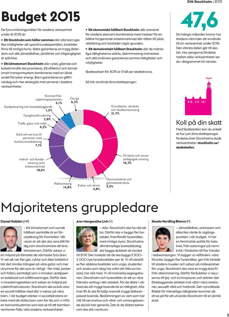 Ett effektivt och klimatsmart transportsystem kombineras med en ökad andel förnybar energi. Barn garanteras en giftfri vardag och mer ekologisk mat serveras i stadens verksamheter.