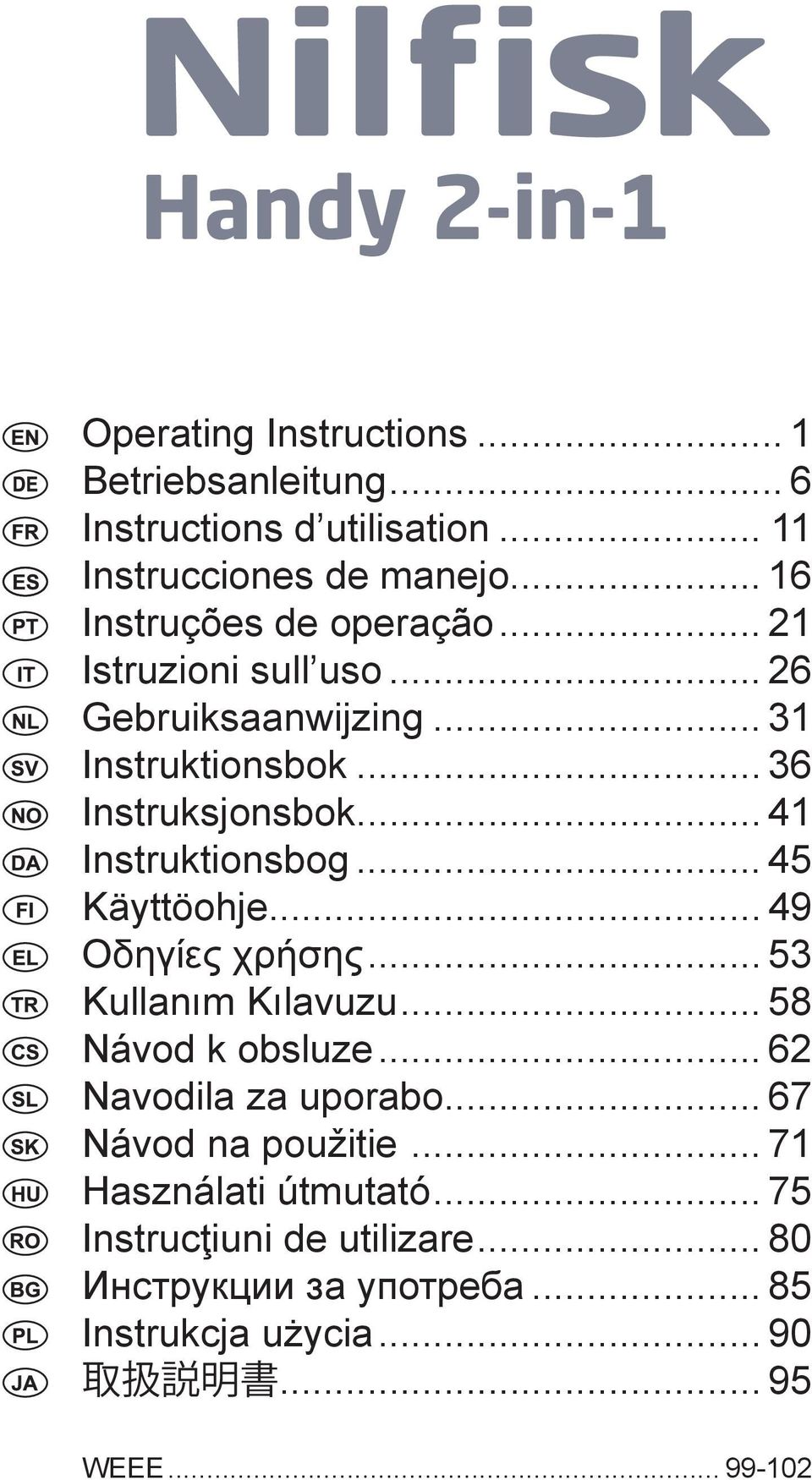 .. 41 Instruktionsbog... 45 Käyttöohje... 49 Οδηγίες χρήσης... 53 Kullanım Kılavuzu... 58 Návod k obsluze... 62 Navodila za uporabo.