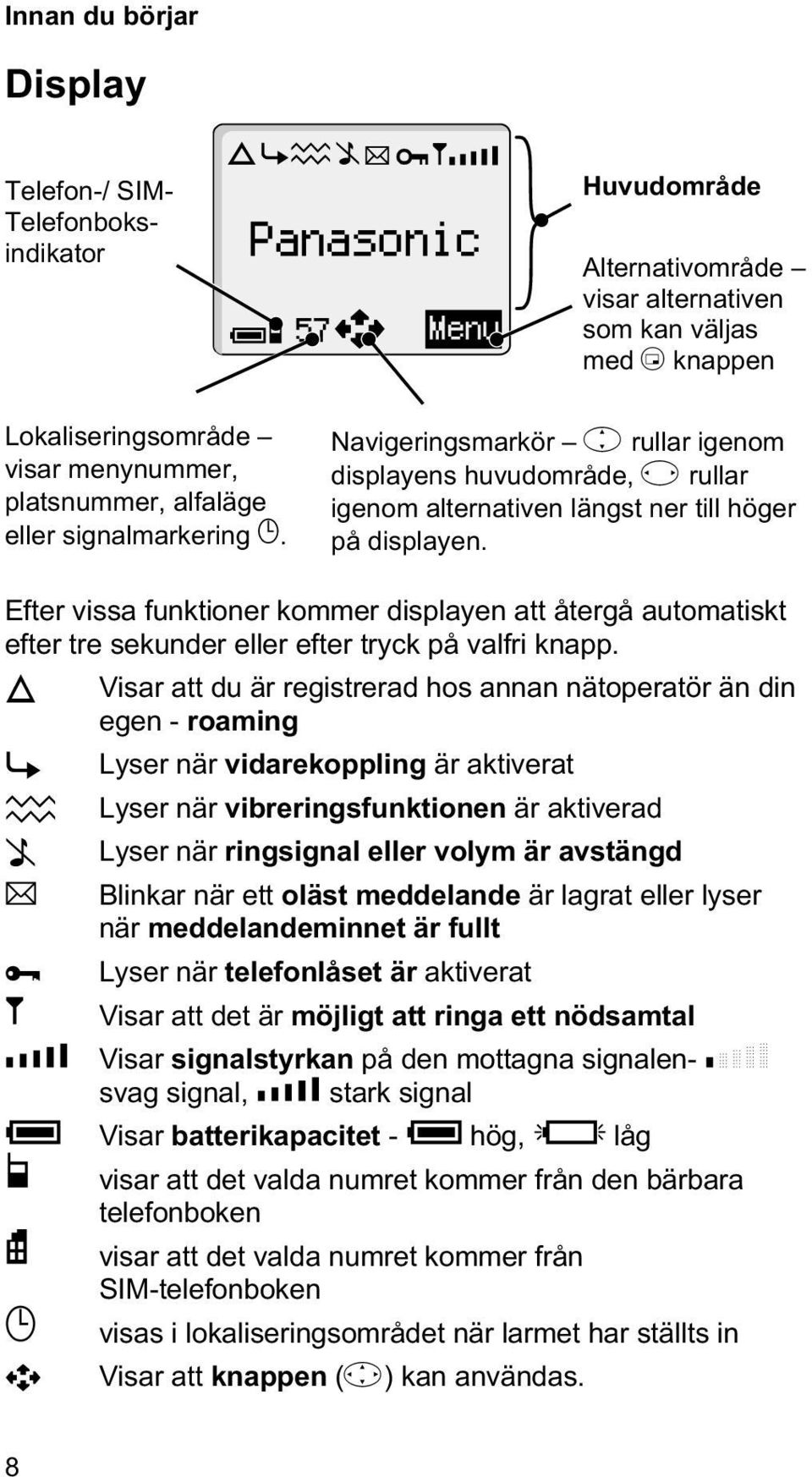 Efter vissa funktioner kommer displayen att återgå automatiskt efter tre sekunder eller efter tryck på valfri knapp.