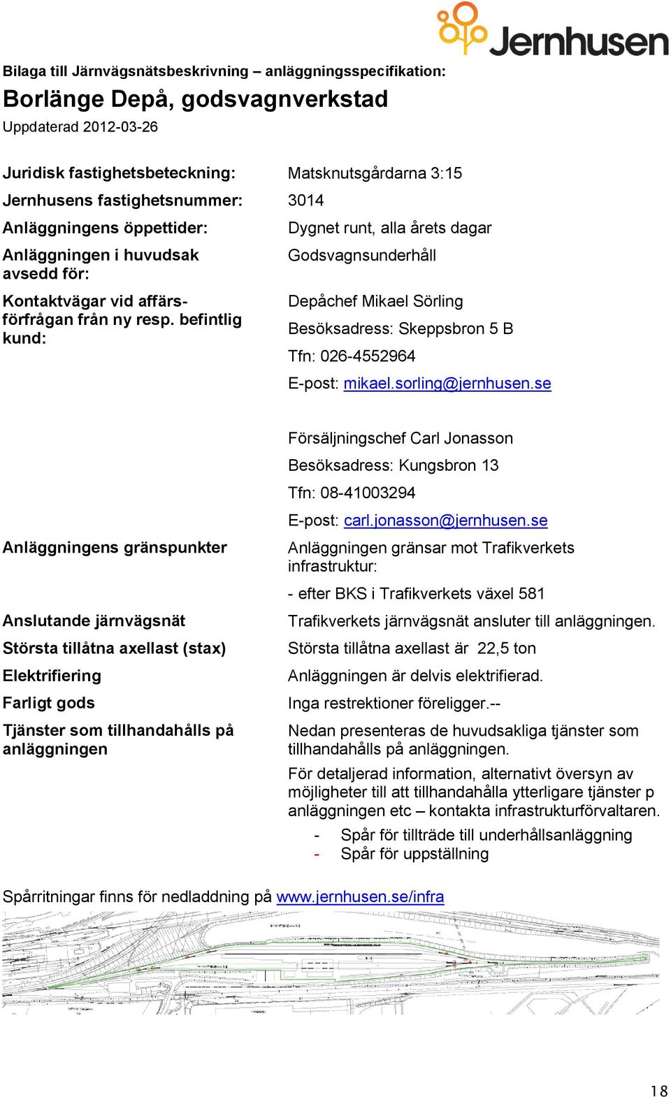 se Anslutande järnvägsnät Största tillåtna axellast (stax) Tjänster som tillhandahålls på Försäljningschef Carl Jonasson Tfn: 08-41003294 E-post: carl.jonasson@jernhusen.