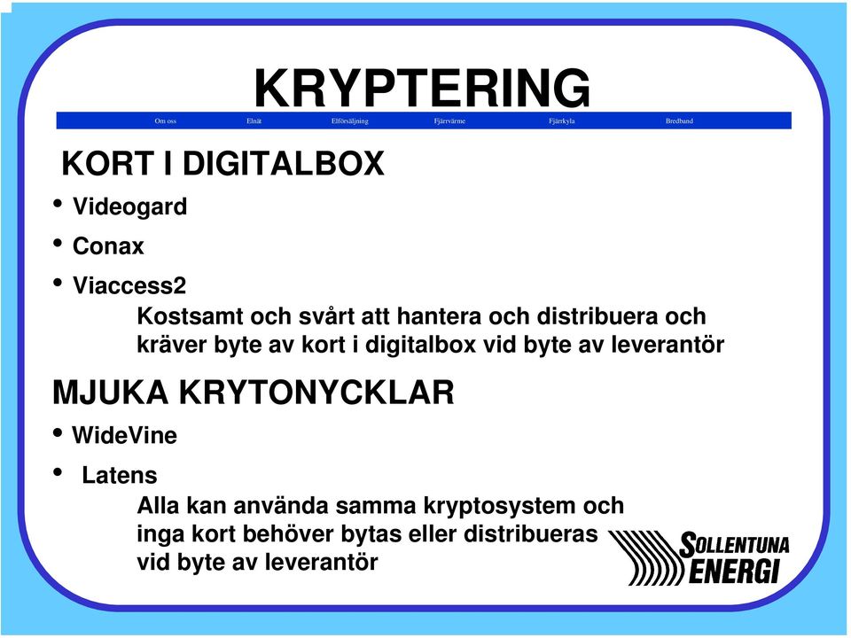 av kort i digitalbox vid byte av leverantör MJUKA KRYTONYCKLAR WideVine Latens Alla kan