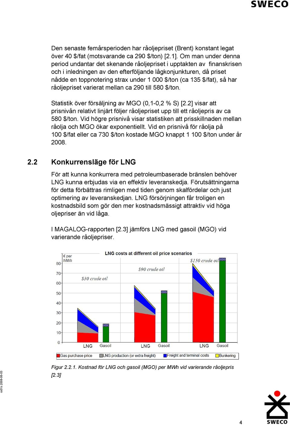 $/ton (ca 135 $/fat), så har råoljepriset varierat mellan ca 290 till 580 $/ton. Statistik över försäljning av MGO (0,1-0,2 % S) [2.