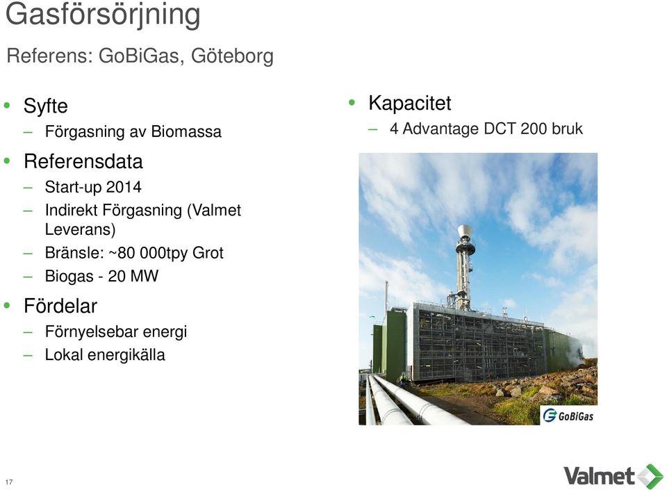 2014 Indirekt Förgasning (Valmet Leverans) Bränsle: ~80 000tpy