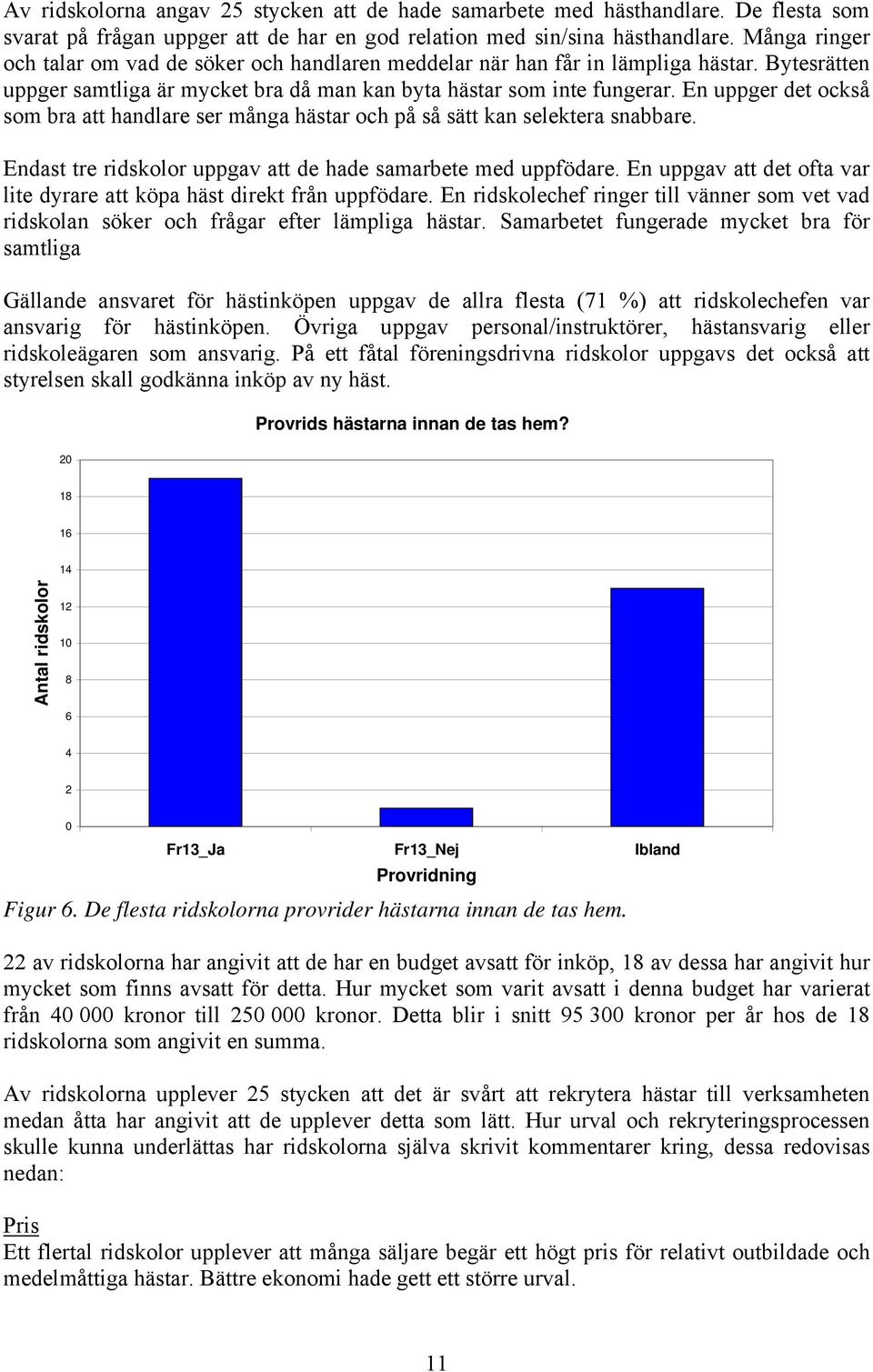 En uppger det också som bra att handlare ser många hästar och på så sätt kan selektera snabbare. Endast tre ridskolor uppgav att de hade samarbete med uppfödare.