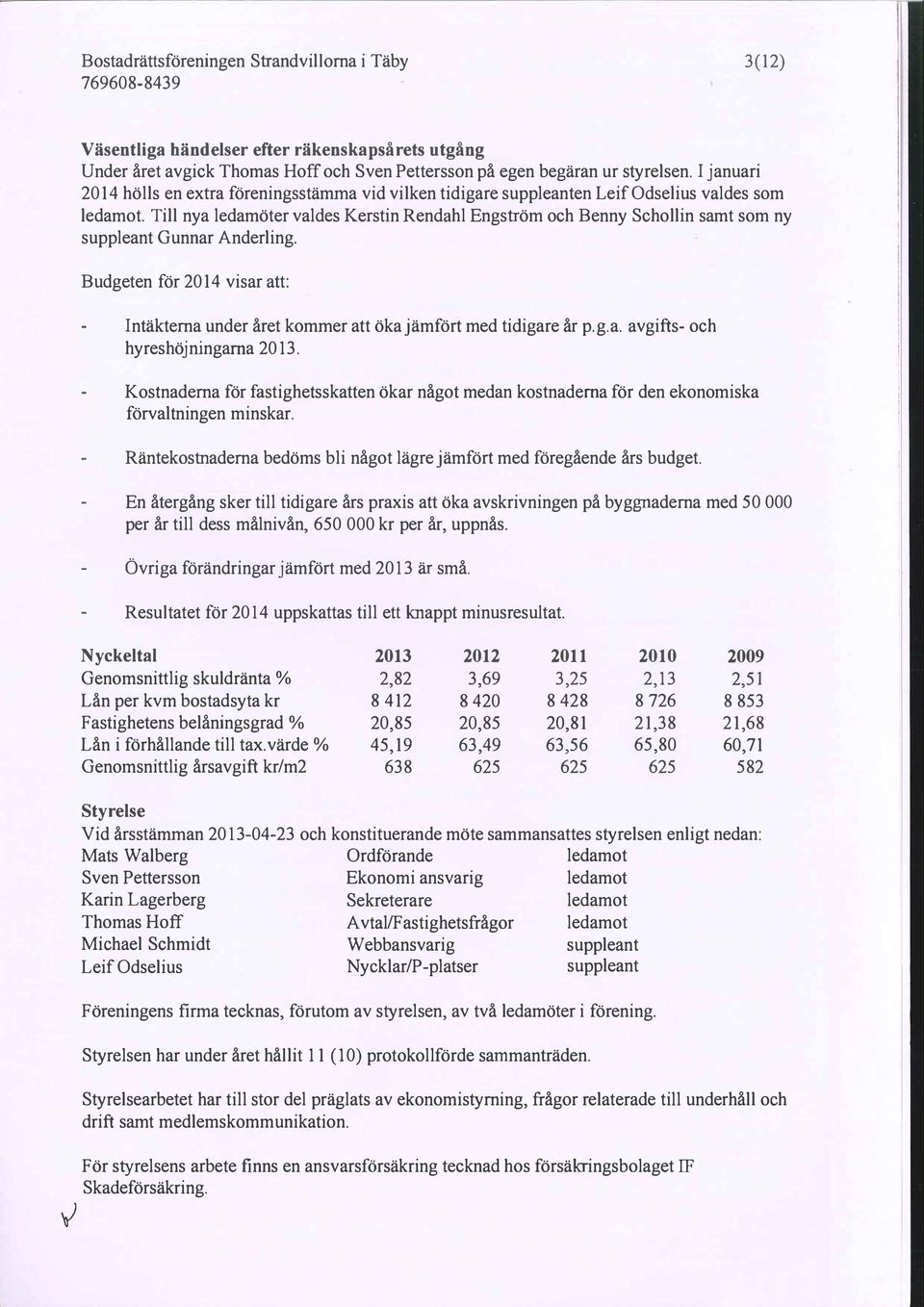 Till nya ledamöter valdes Kerstin Rendahl Engström och Benny Schollin samt som ny suppleant Gunnar Anderling.