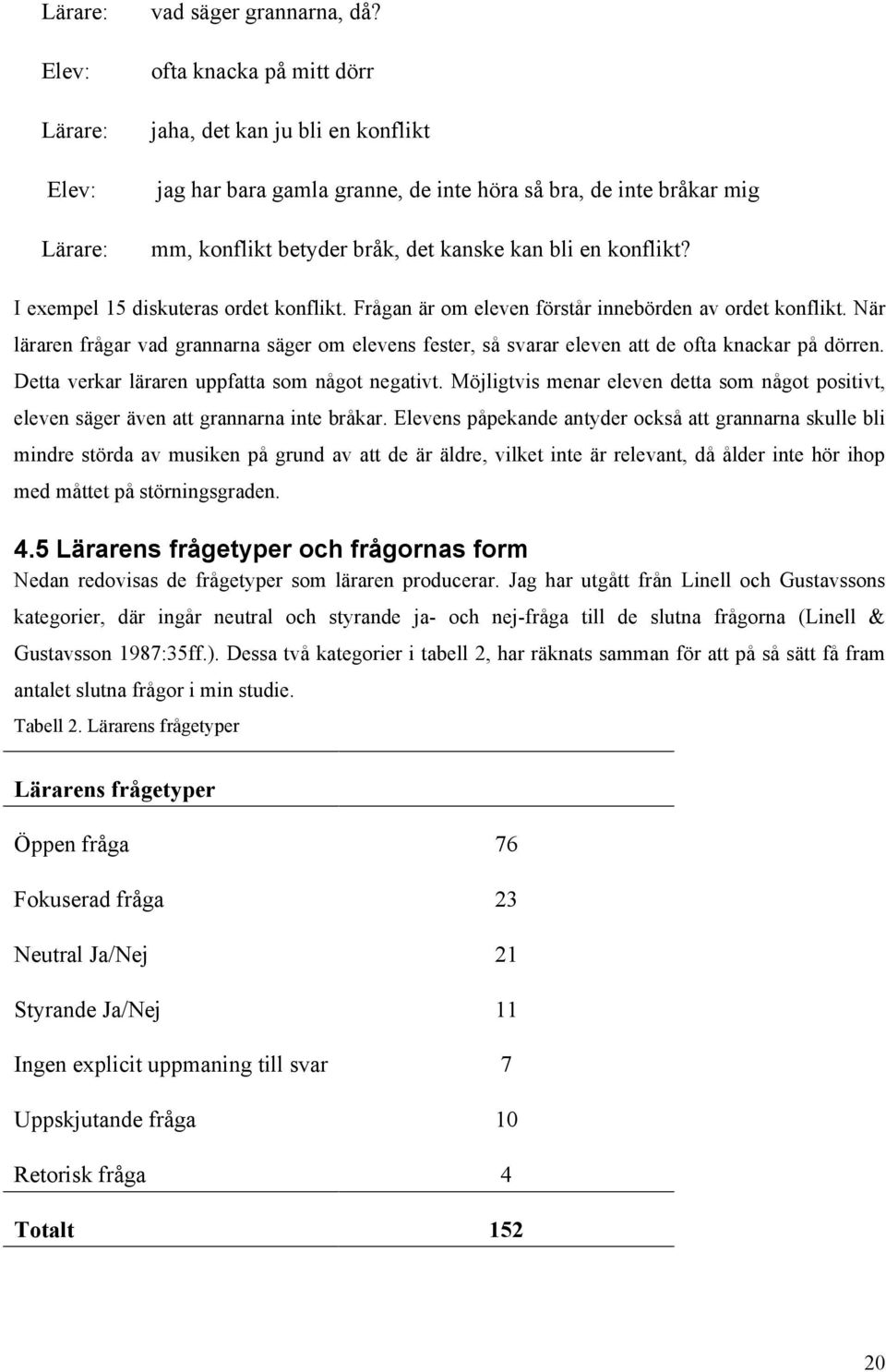 I exempel 15 diskuteras ordet konflikt. Frågan är om eleven förstår innebörden av ordet konflikt.