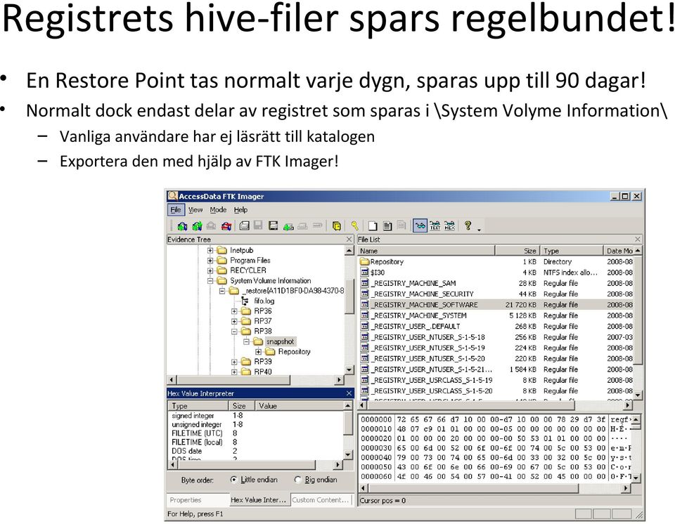 Normalt dock endast delar av registret som sparas i \System Volyme