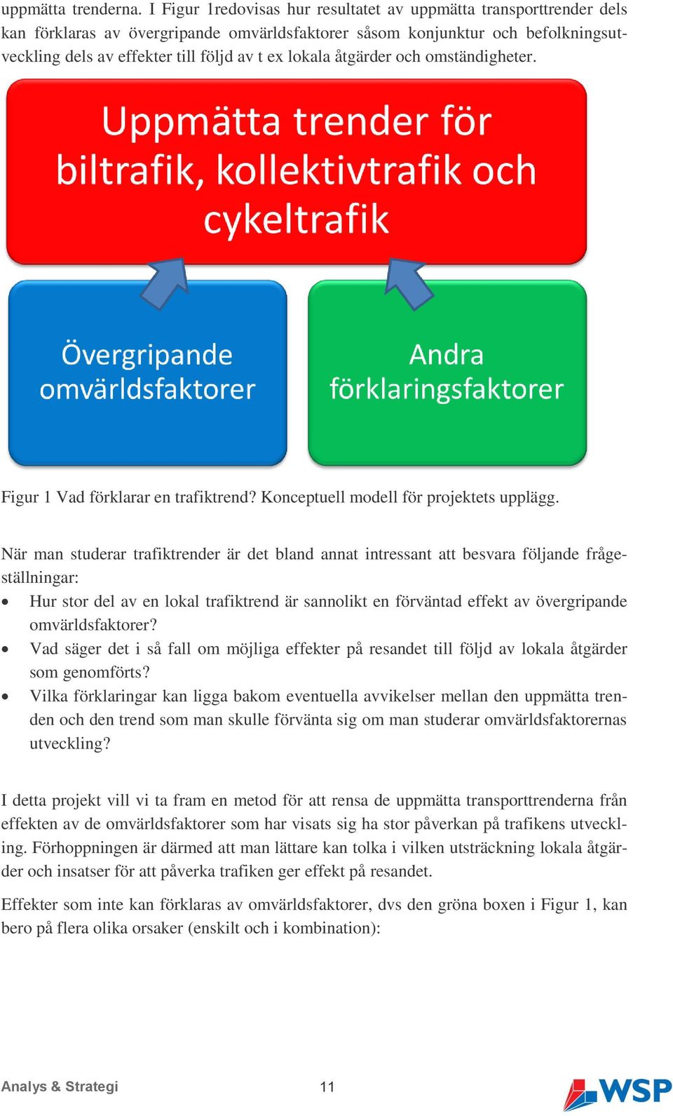 lokala åtgärder och omständigheter. Figur 1 Vad förklarar en trafiktrend? Konceptuell modell för projektets upplägg.