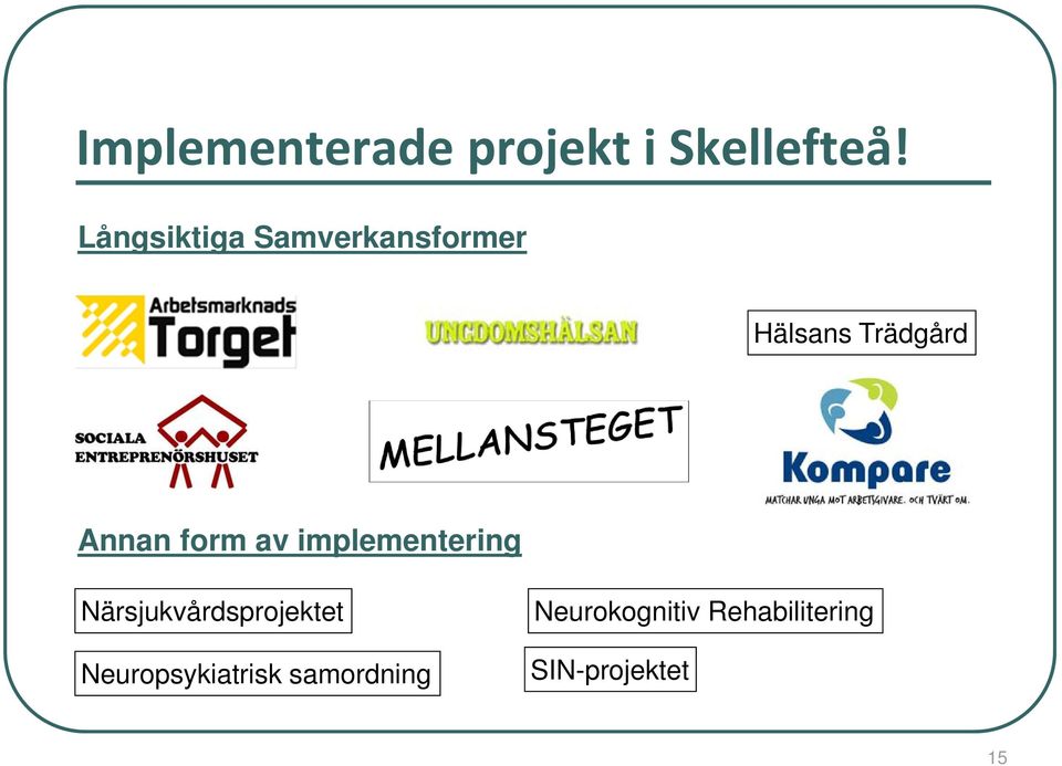 form av implementering Närsjukvårdsprojektet