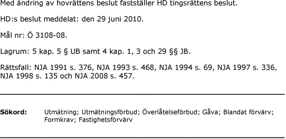 1, 3 och 29 JB. Rättsfall: NJA 1991 s. 376, NJA 1993 s. 468, NJA 1994 s. 69, NJA 1997 s.