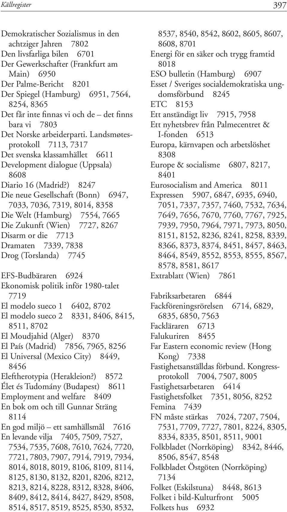 ) 8247 Die neue Gesellschaft (Bonn) 6947, 7033, 7036, 7319, 8014, 8358 Die Welt (Hamburg) 7554, 7665 Die Zukunft (Wien) 7727, 8267 Disarm or die 7713 Dramaten 7339, 7838 Drog (Torslanda) 7745