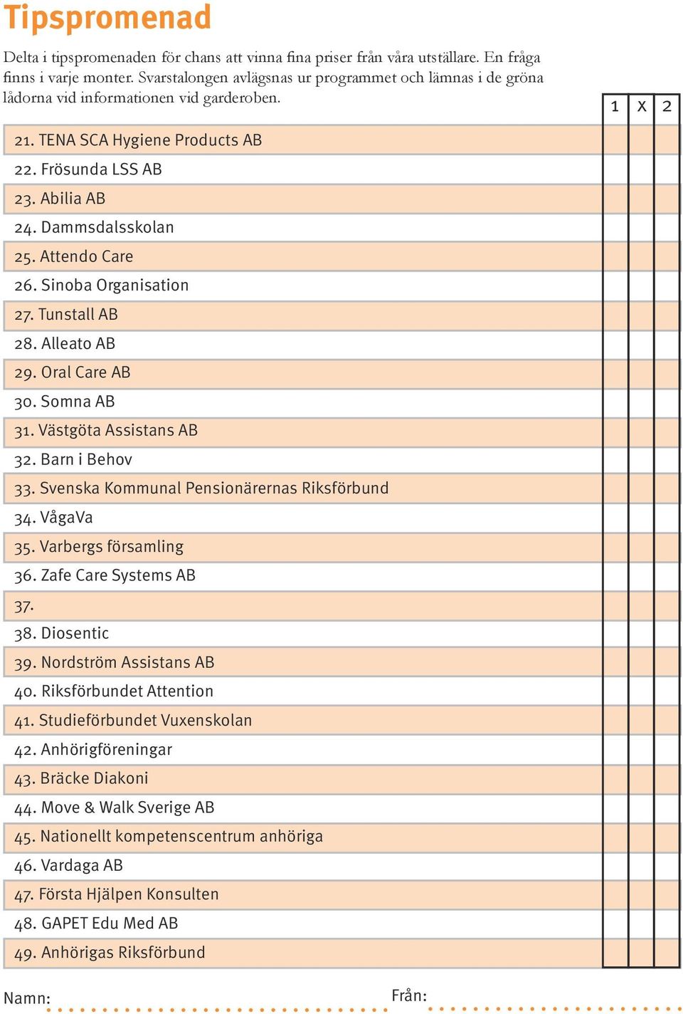 Attendo Care 26. Sinoba Organisation 27. Tunstall AB 28. Alleato AB 29. Oral Care AB 30. Somna AB 31. Västgöta Assistans AB 32. Barn i Behov 33. Svenska Kommunal Pensionärernas Riksförbund 34.