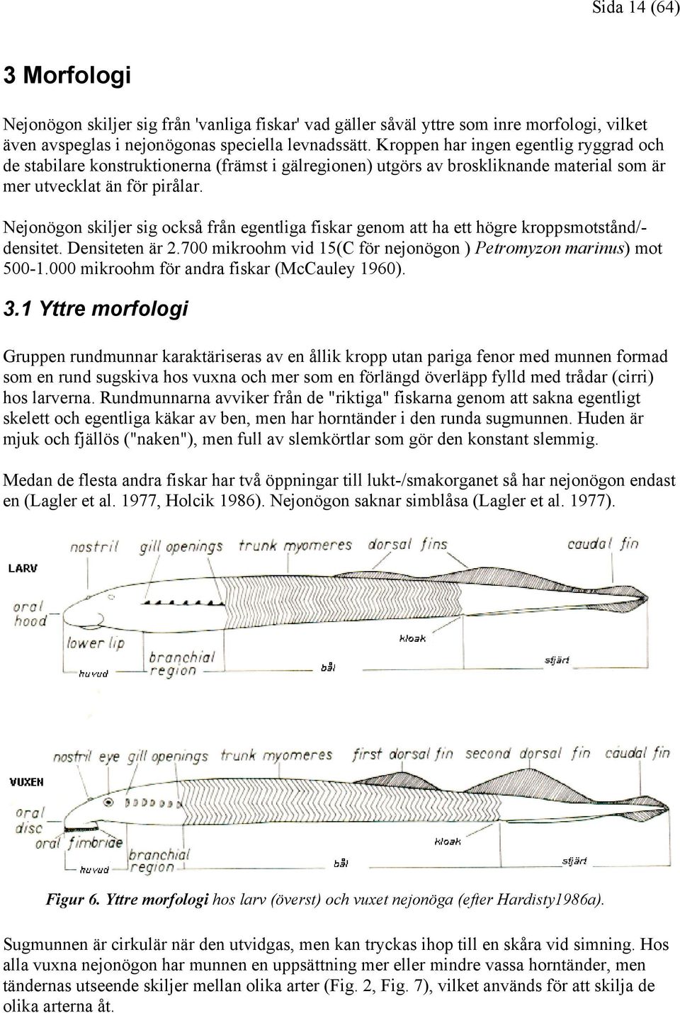 Nejonögon skiljer sig också från egentliga fiskar genom att ha ett högre kroppsmotstånd/- densitet. Densiteten är 2.700 mikroohm vid 15(C för nejonögon ) Petromyzon marinus) mot 500-1.