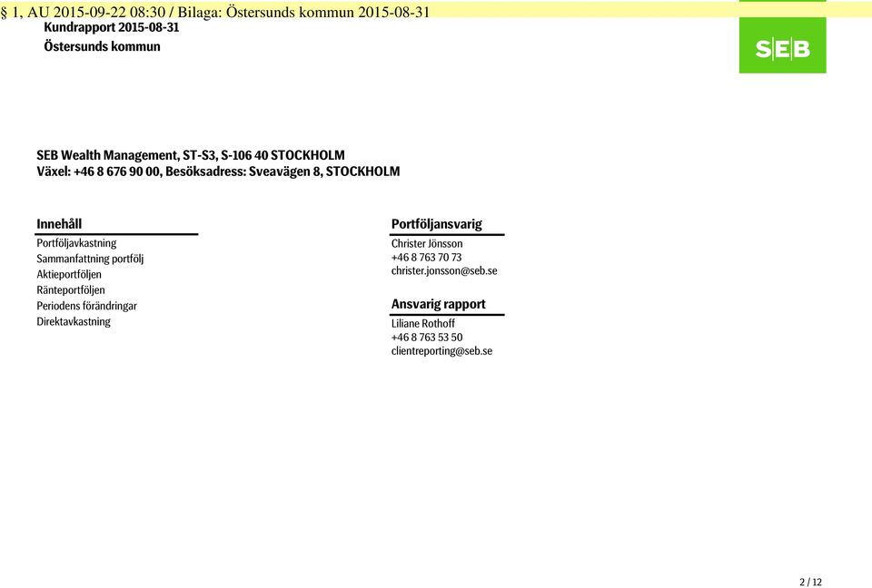 Aktieportföljen Ränteportföljen Periodens förändringar Direktavkastning Portföljansvarig Christer
