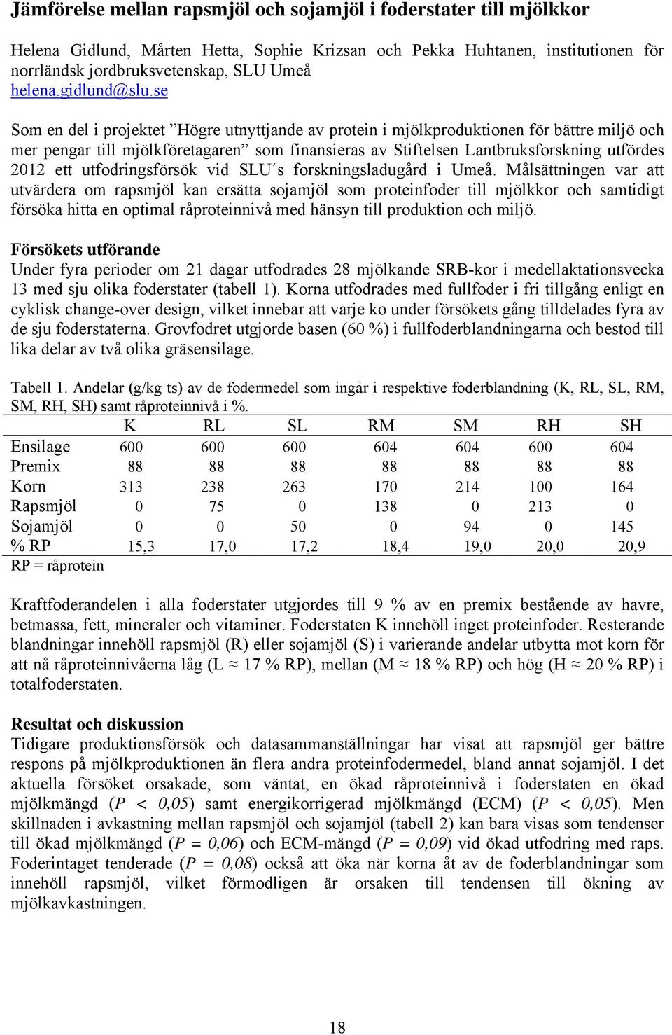 se Som en del i projektet Högre utnyttjande av protein i mjölkproduktionen för bättre miljö och mer pengar till mjölkföretagaren som finansieras av Stiftelsen Lantbruksforskning utfördes 2012 ett