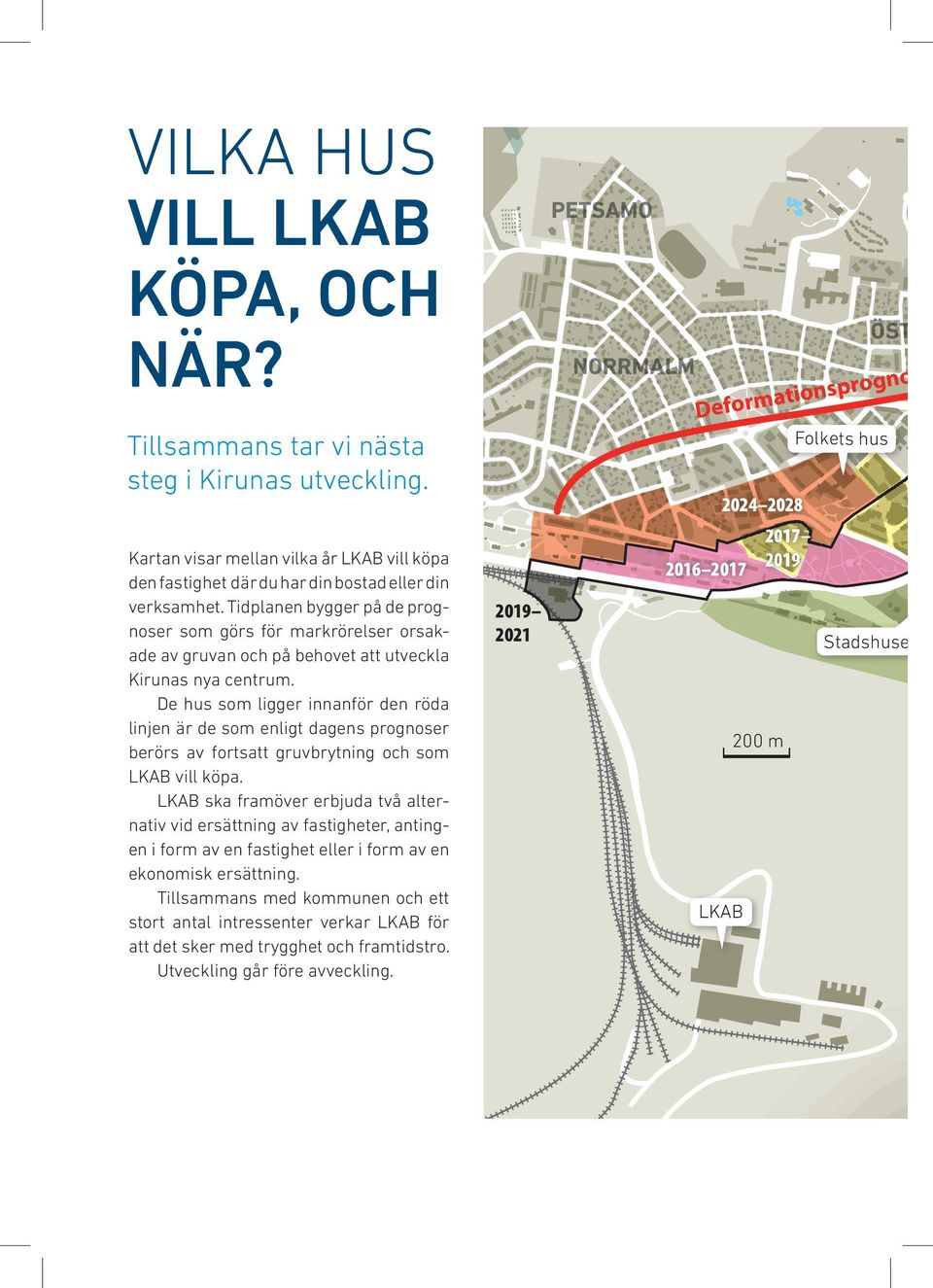Tidplanen bygger på de prognoser som görs för markrörelser orsakade av gruvan och på behovet att utveckla Kirunas nya centrum.