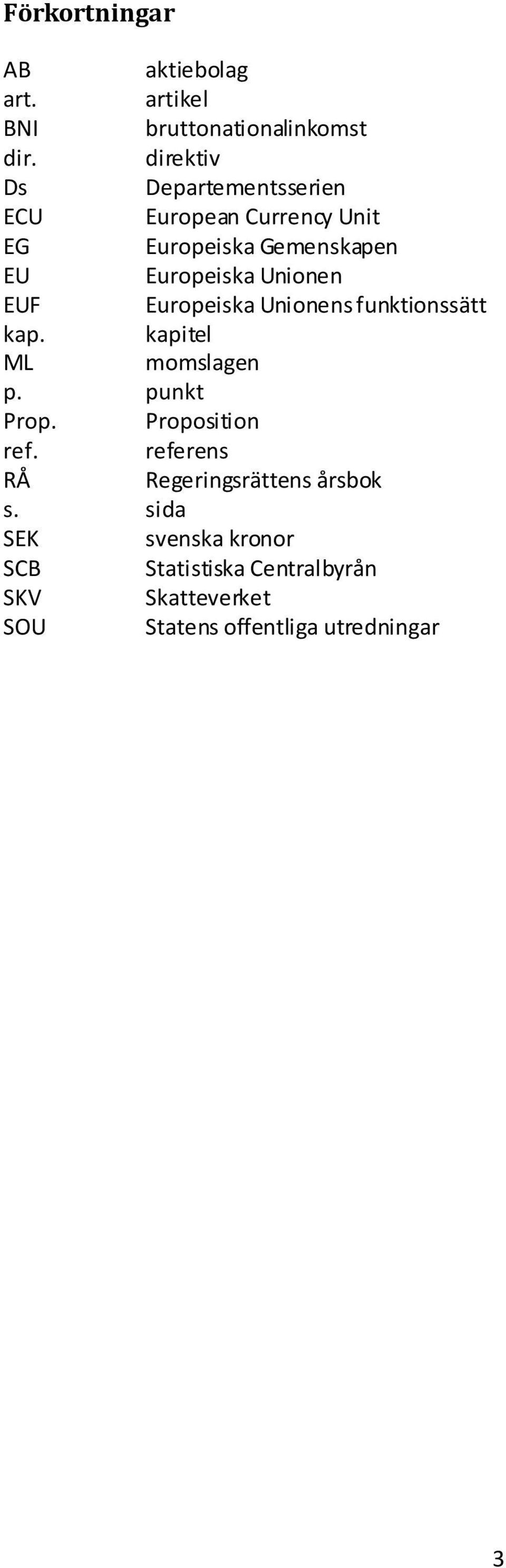 Unionen EUF Europeiska Unionens funktionssätt kap. kapitel ML momslagen p. punkt Prop. Proposition ref.