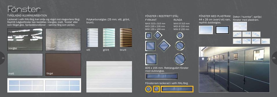 Polykarbonatglas (25 mm, vitt, grönt, brunt).