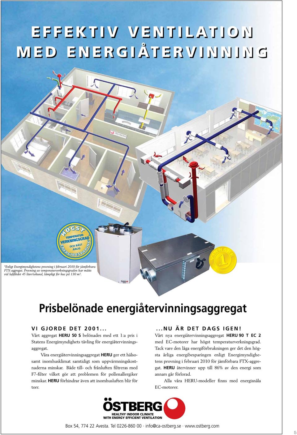 .. Vårt aggregat HERU 50 S belönades med ett 1:a pris i Statens Energimyndighets tävling för energiåtervinningsaggregat.