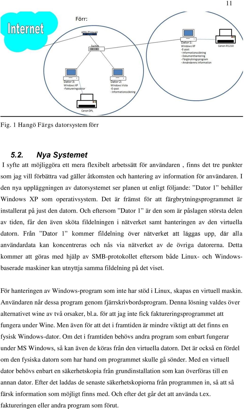 I den nya uppläggningen av datorsystemet ser planen ut enligt följande: Dator 1 behåller Windows XP som operativsystem. Det är främst för att färgbrytningsprogrammet är installerat på just den datorn.