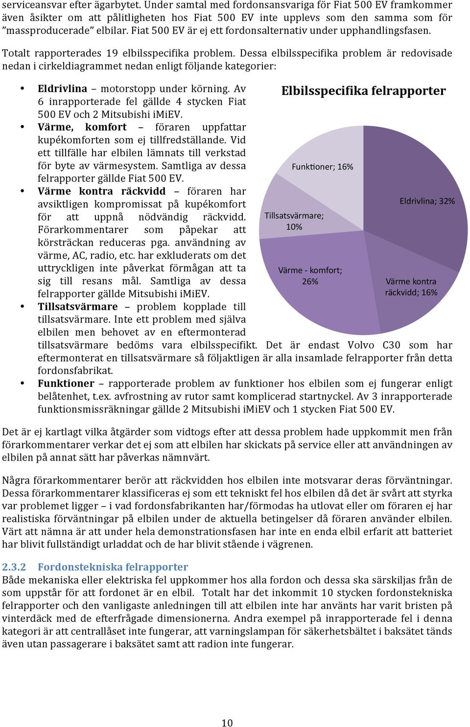 Fiat 500 EV är ej ett fordonsalternativ under upphandlingsfasen. Totalt rapporterades 19 elbilsspecifika problem.