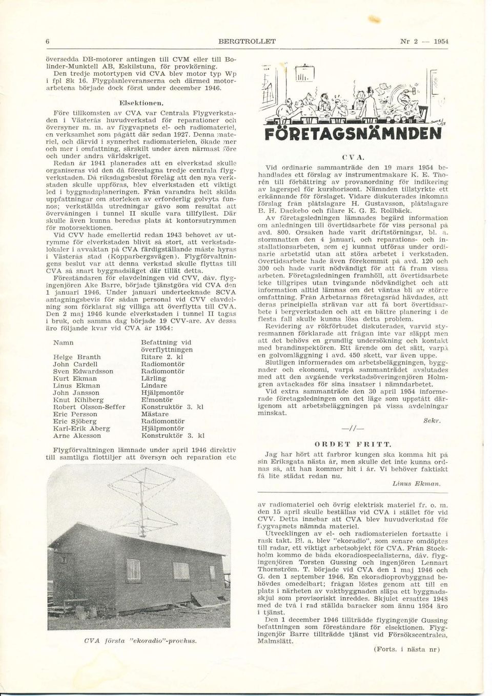 Före tillkomsten av CVA var Centrala Flygverkstaden i Västerås huvudverkstad för reparationer ocir översyner m. rn. av fiygvapnets el och radiomateriel, en verksamhet som pågått där sedan 1927.