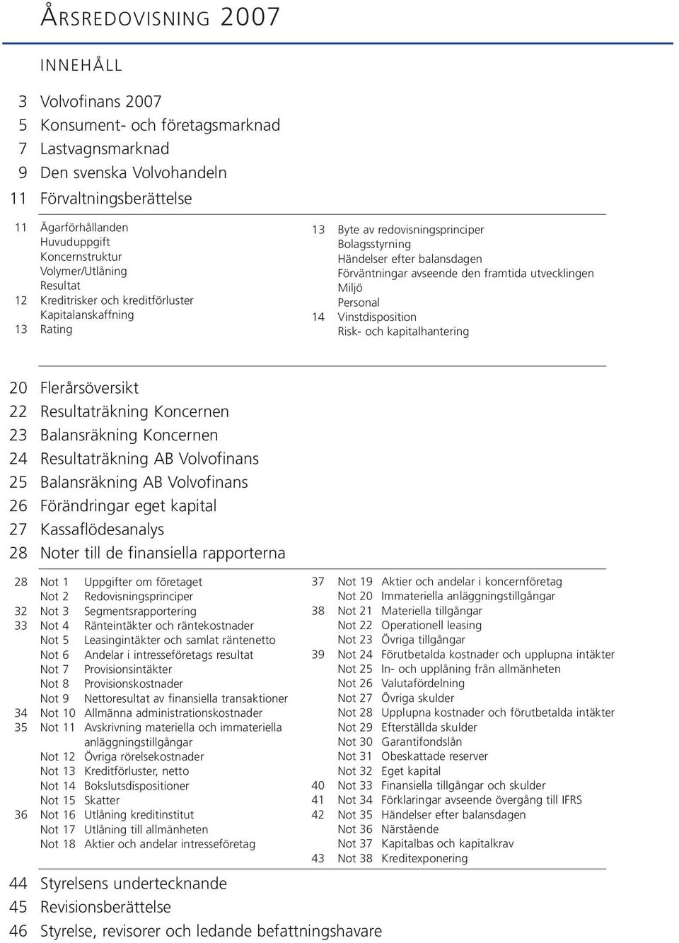 avseende den framtida utvecklingen Miljö Personal 14 Vinstdisposition Risk- och kapitalhantering 20 Flerårsöversikt 22 Resultaträkning Koncernen 23 Balansräkning Koncernen 24 Resultaträkning AB