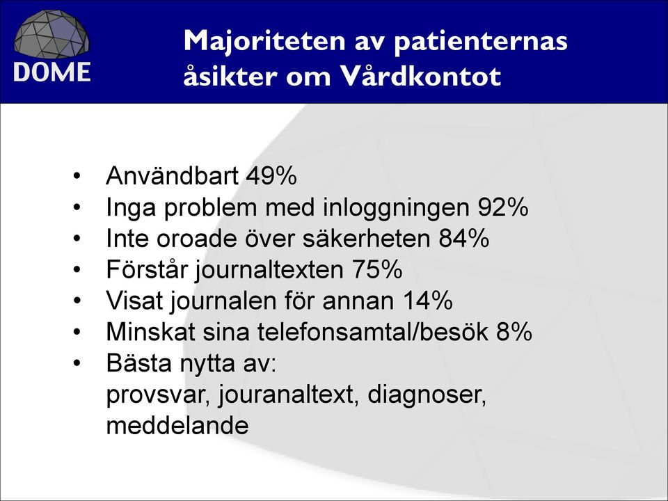 journaltexten 75% Visat journalen för annan 14% Minskat sina