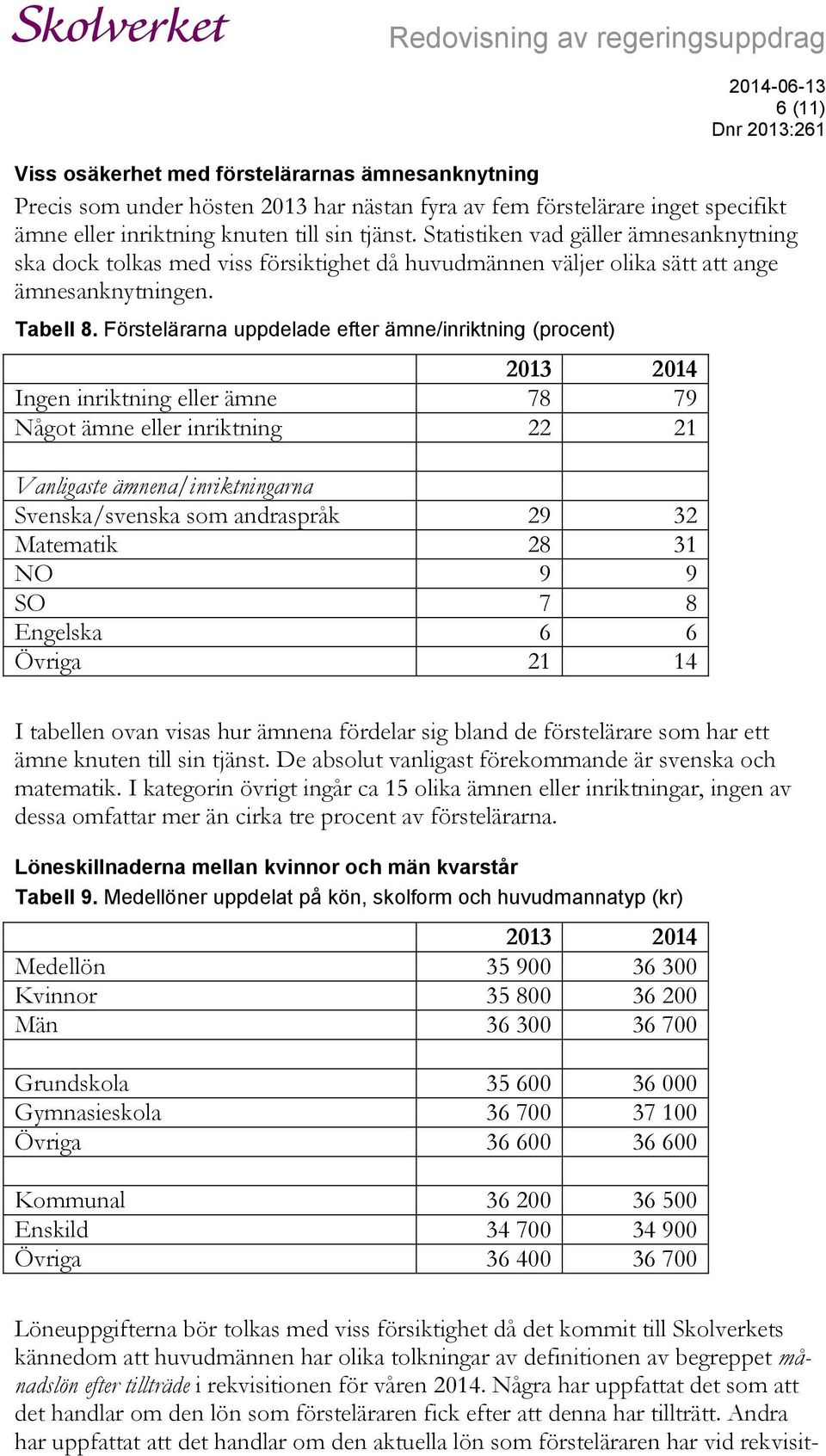 Förstelärarna uppdelade efter ämne/inriktning (procent) 2013 2014 Ingen inriktning eller ämne 78 79 Något ämne eller inriktning 22 21 Vanligaste ämnena/inriktningarna Svenska/svenska som andraspråk