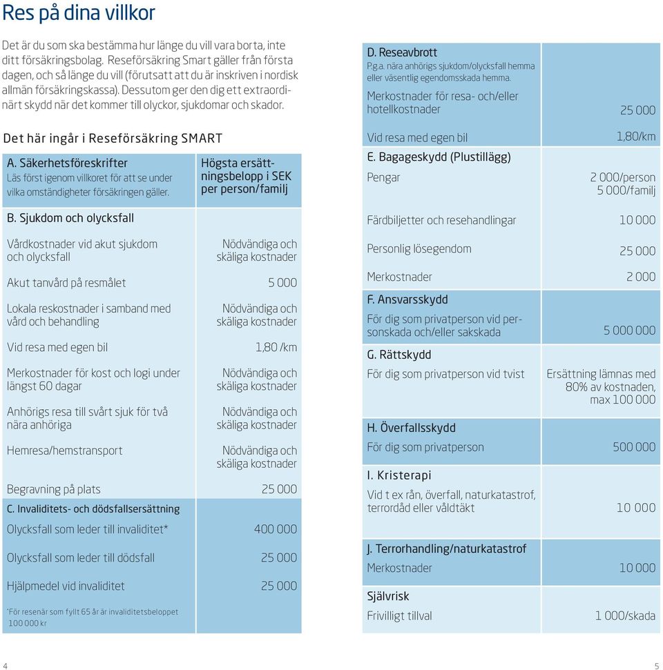 Dessutom ger den dig ett extraordinärt skydd när det kommer till olyckor, sjukdomar och skador. Det här ingår i Reseförsäkring SMART A.