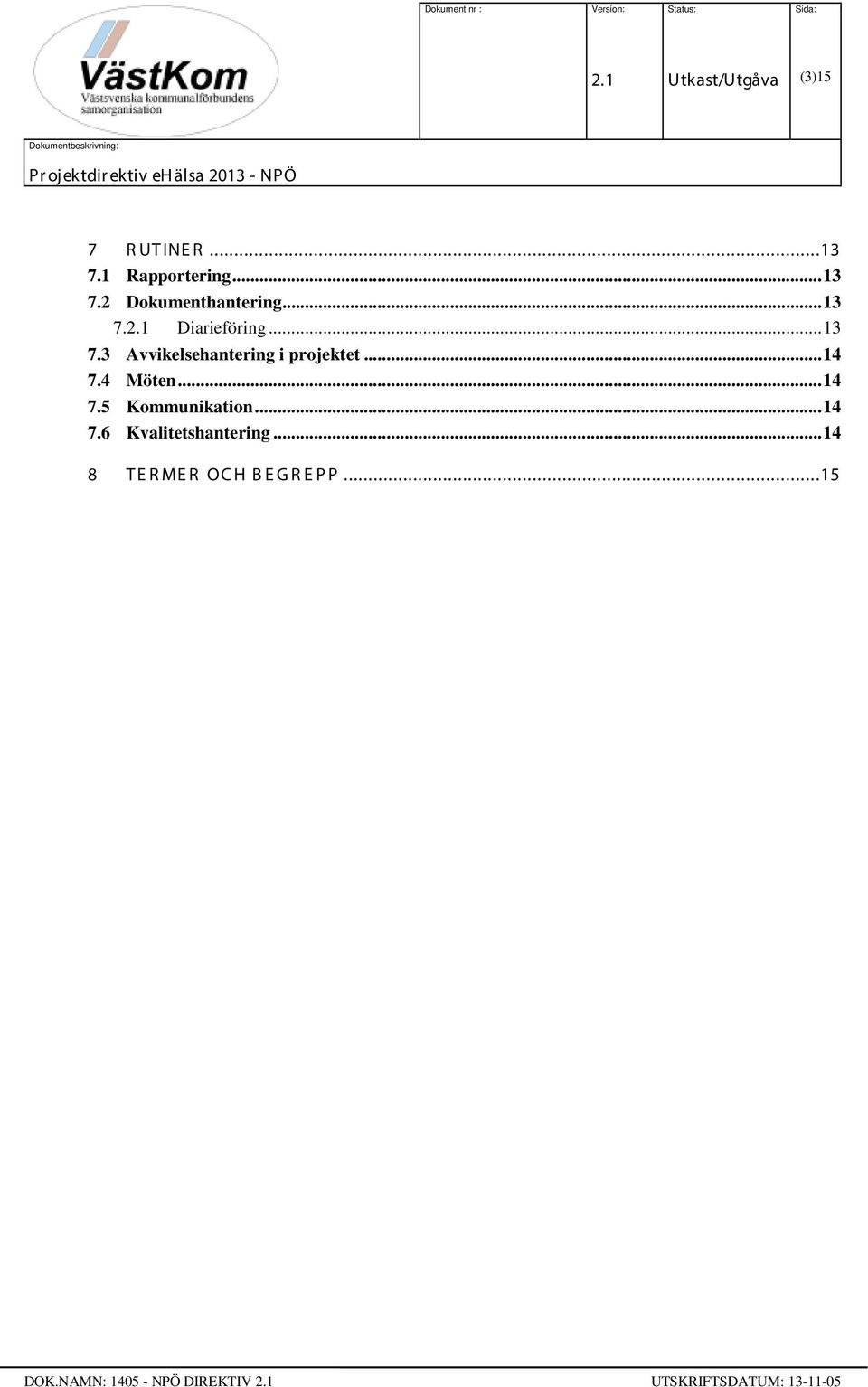 .. 14 7.4 Möten... 14 7.5 Kommunikation... 14 7.6 Kvalitetshantering.