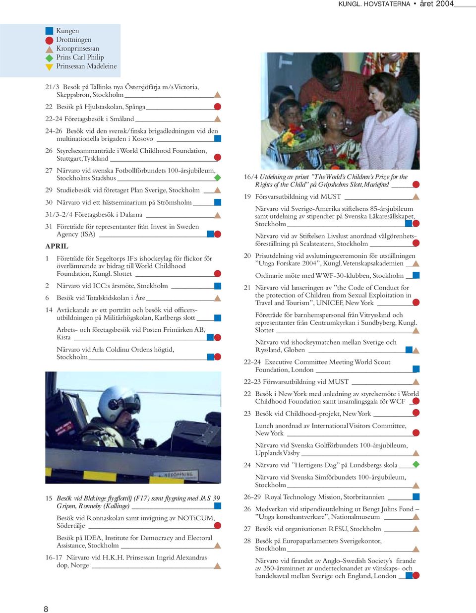 Spånga 22-24 Företagsbesök i Småland 24-26 Besök vid den svensk/finska brigadledningen vid den multinationella brigaden i Kosovo 26 Styrelsesammanträde i World Childhood Foundation, Stuttgart,