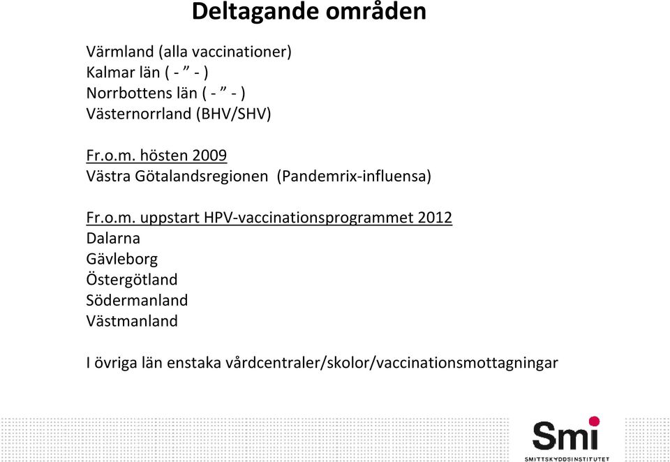 o.m. uppstart HPV-vaccinationsprogrammet 2012 Dalarna Gävleborg Östergötland