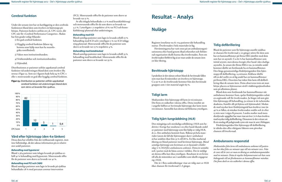 Skalan har fem grader enligt följande: 1) En god cerebral funktion; 2) Hygglig cerebral funktion (klarar sig hemma utan hjälp men kan ha neurologiska resttillstånd); 3) Vaken men institutionsbunden;