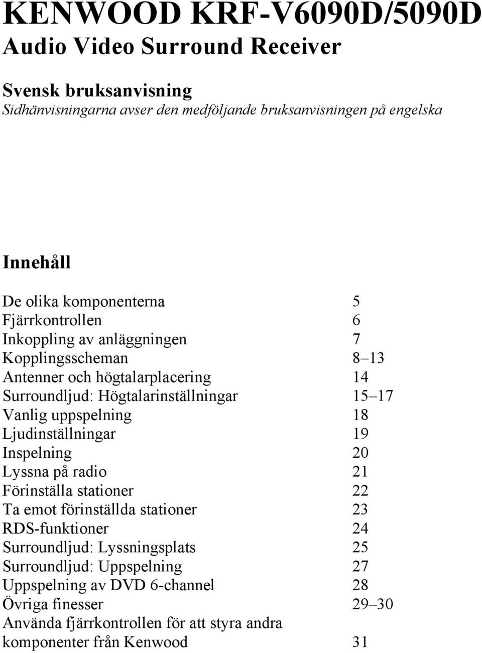 Vanlig uppspelning 18 Ljudinställningar 19 Inspelning 20 Lyssna på radio 21 Förinställa stationer 22 Ta emot förinställda stationer 23 RDS-funktioner 24