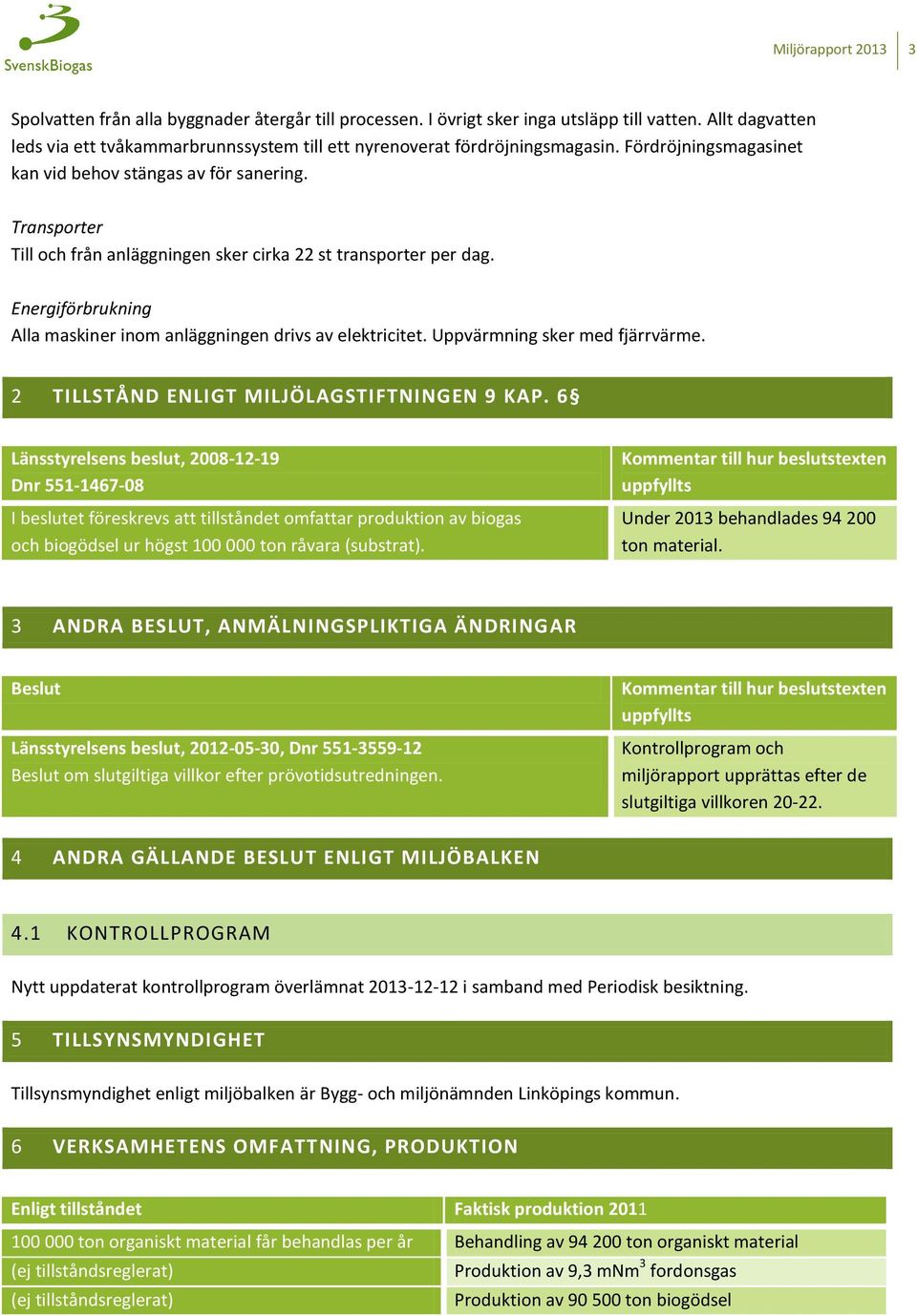 Energiförbrukning Alla maskiner inom anläggningen drivs av elektricitet. Uppvärmning sker med fjärrvärme. 2 TILLSTÅND ENLIGT MILJÖLAGSTIFTNINGEN 9 KAP.