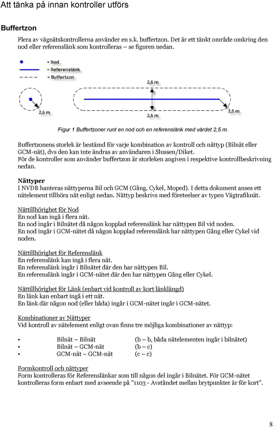 Buffertzonens storlek är bestämd för varje kombination av kontroll och nättyp (Bilnät eller GCM-nät), dvs den kan inte ändras av användaren i Slussen/Diket.