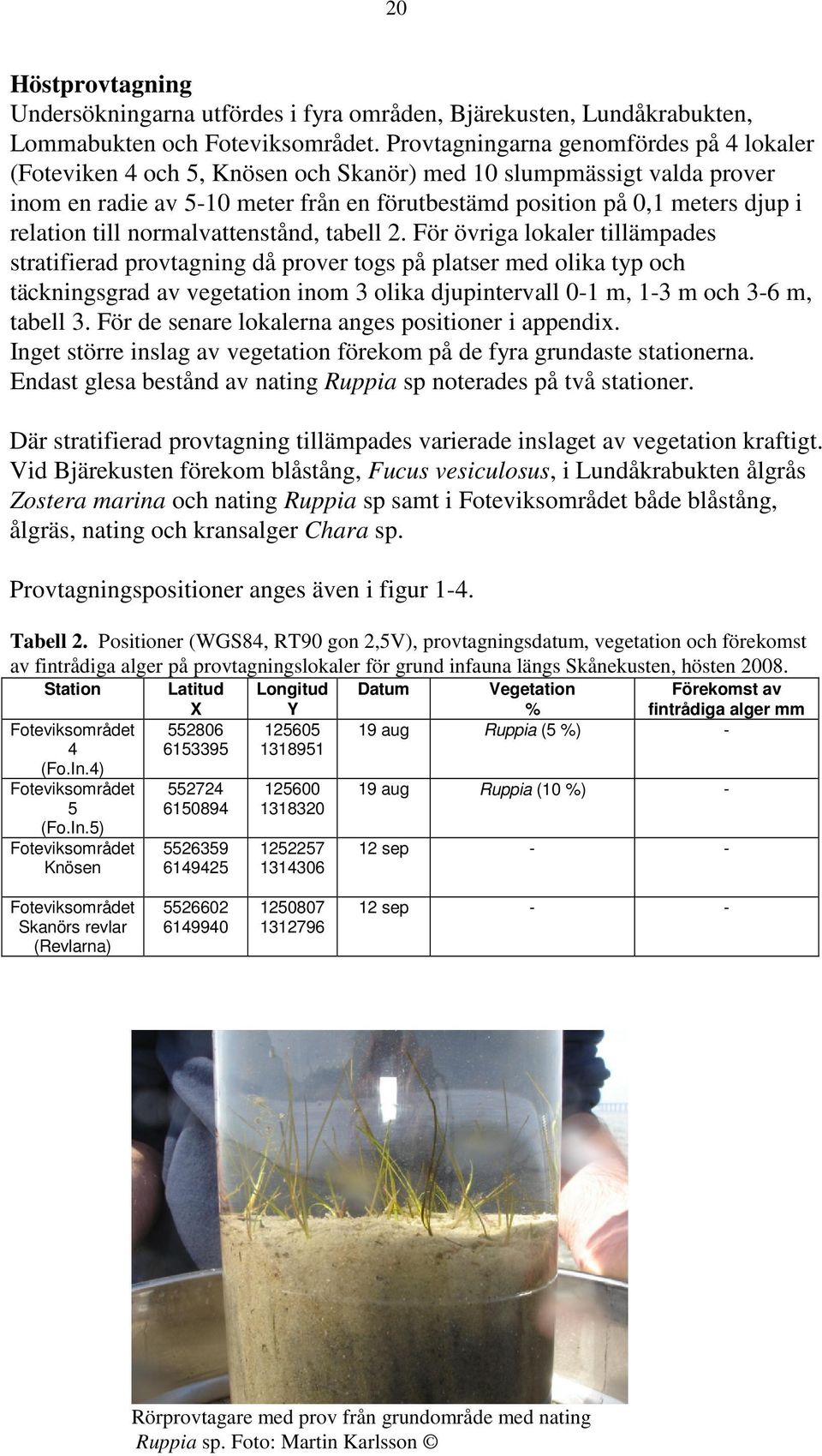 relation till normalvattenstånd, tabell 2.