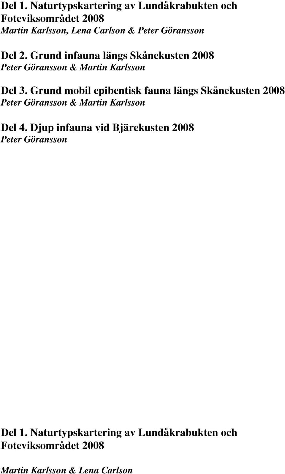 Del 2. Grund infauna längs Skånekusten 2008 Peter Göransson & Martin Karlsson Del 3.