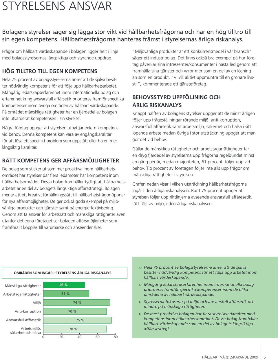 Hög tilltro till egen kompetens Hela 75 procent av bolagsstyrelserna anser att de själva besitter nödvändig kompetens för att följa upp hållbarhetsarbetet.