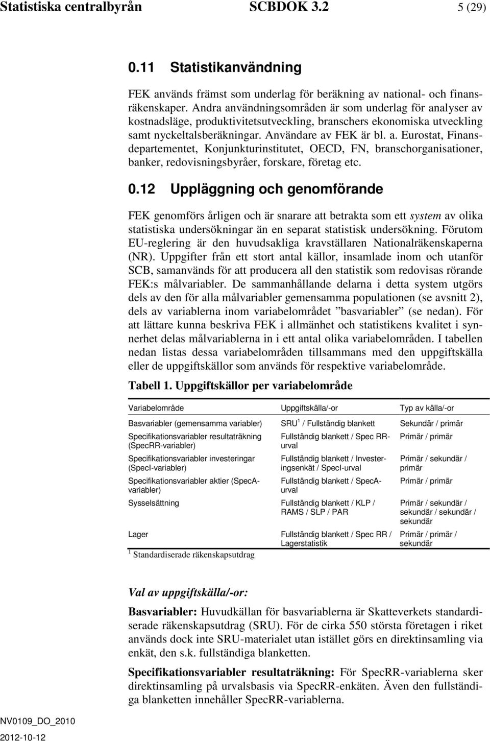 0.12 Uppläggning och genomförande FEK genomförs årligen och är snarare att betrakta som ett system av olika statistiska undersökningar än en separat statistisk undersökning.