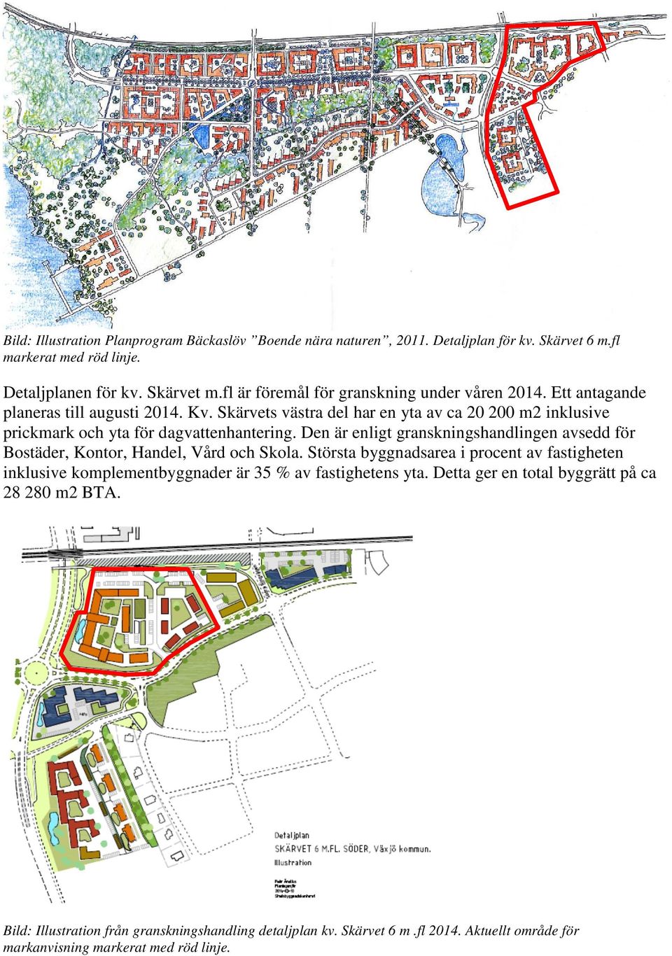 Skärvets västra del har en yta av ca 20 200 m2 inklusive prickmark och yta för dagvattenhantering.