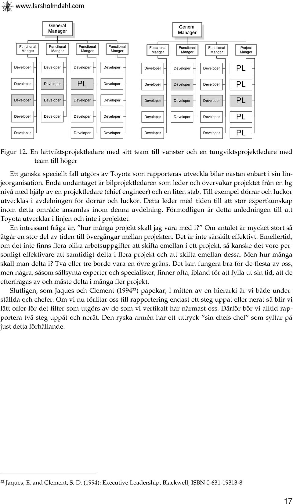 linjeorganisation. Enda undantaget är bilprojektledaren som leder och övervakar projektet från en hg nivå med hjälp av en projektledare (chief engineer) och en liten stab.