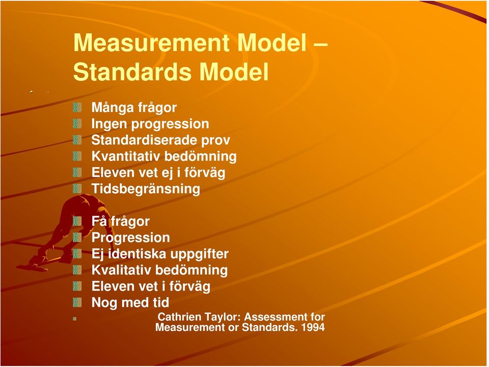 Tidsbegränsning Få frågor Progression Ej identiska uppgifter Kvalitativ