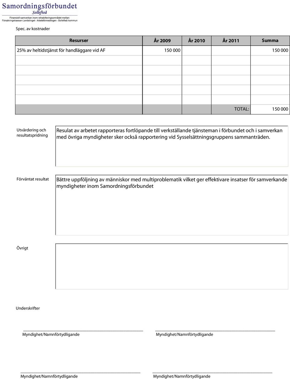 rapportering vid Sysselsättningsgruppens sammanträden.