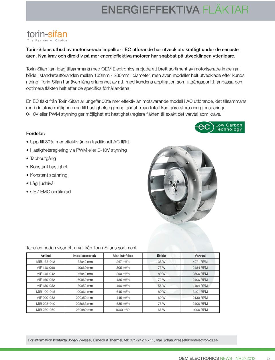 Torin-Sifan kan idag tillsammans med OEM Electronics erbjuda ett brett sortiment av motoriserade impellrar, både i standardutföranden mellan 133mm - 280mm i diameter, men även modeller helt