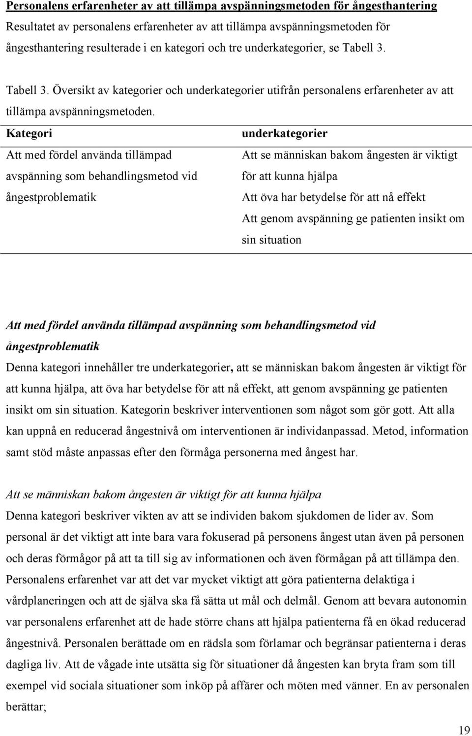 Kategori underkategorier Att med fördel använda tillämpad Att se människan bakom ångesten är viktigt avspänning som behandlingsmetod vid för att kunna hjälpa ångestproblematik Att öva har betydelse
