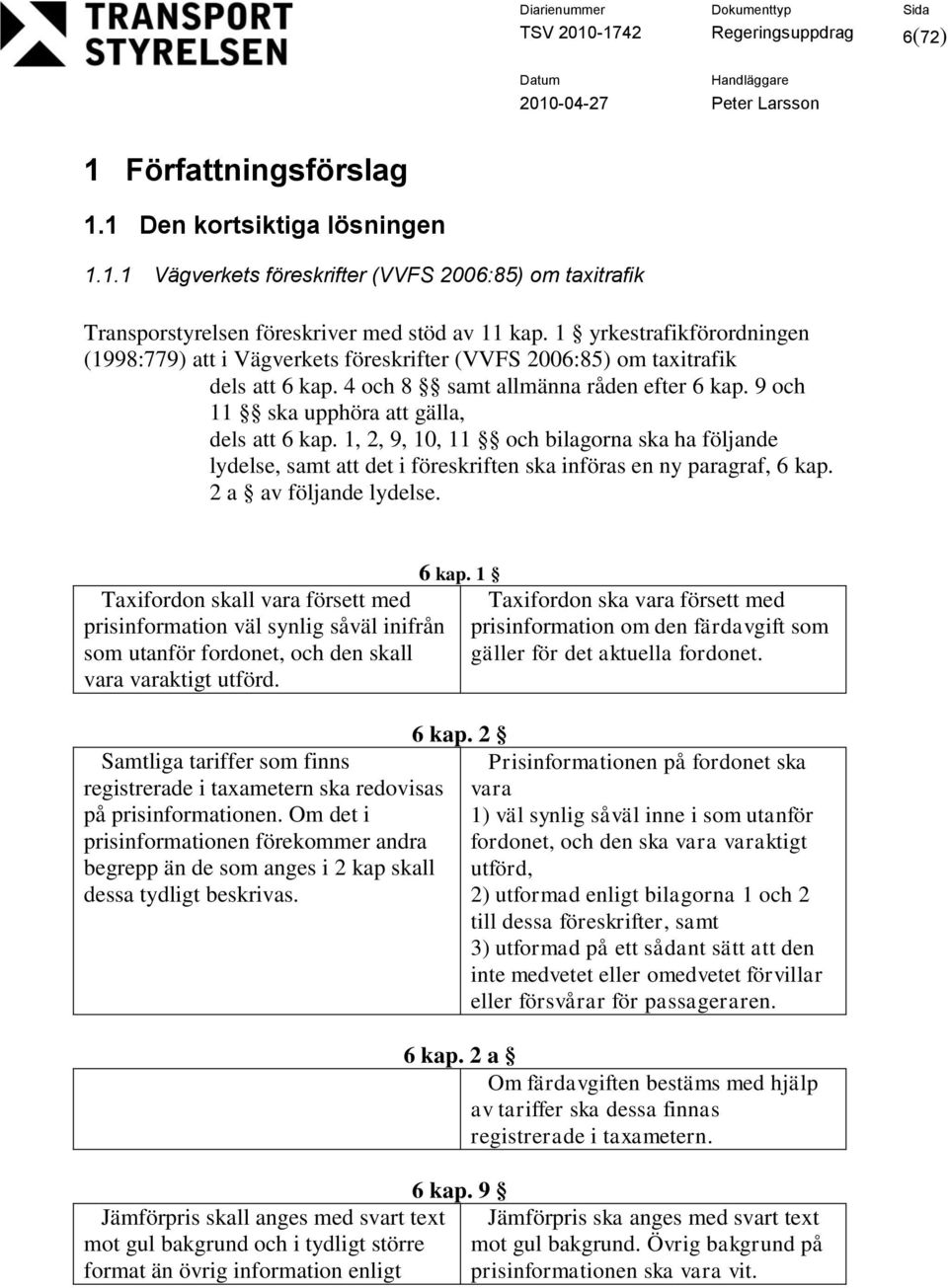 1, 2, 9, 10, 11 och bilagorna ska ha följande lydelse, samt att det i föreskriften ska införas en ny paragraf, 6 kap. 2 a av följande lydelse.